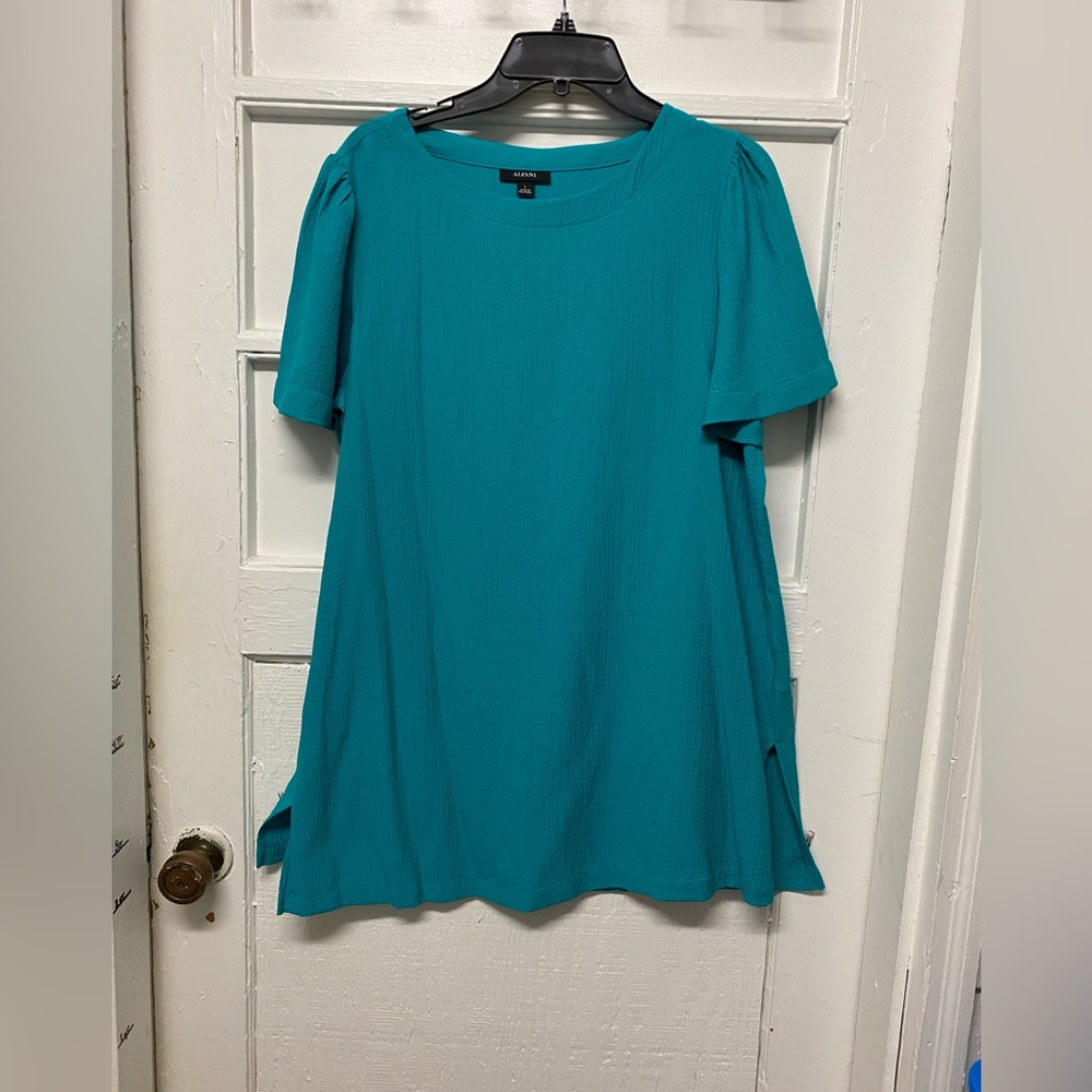Alfani women’s teal oasis short sleeves split hem tunic top summer dress large